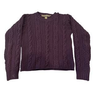 Inis Crafts Sweater Womens S Purple 100% Merino Wool Cable Fisherman Chunky READ